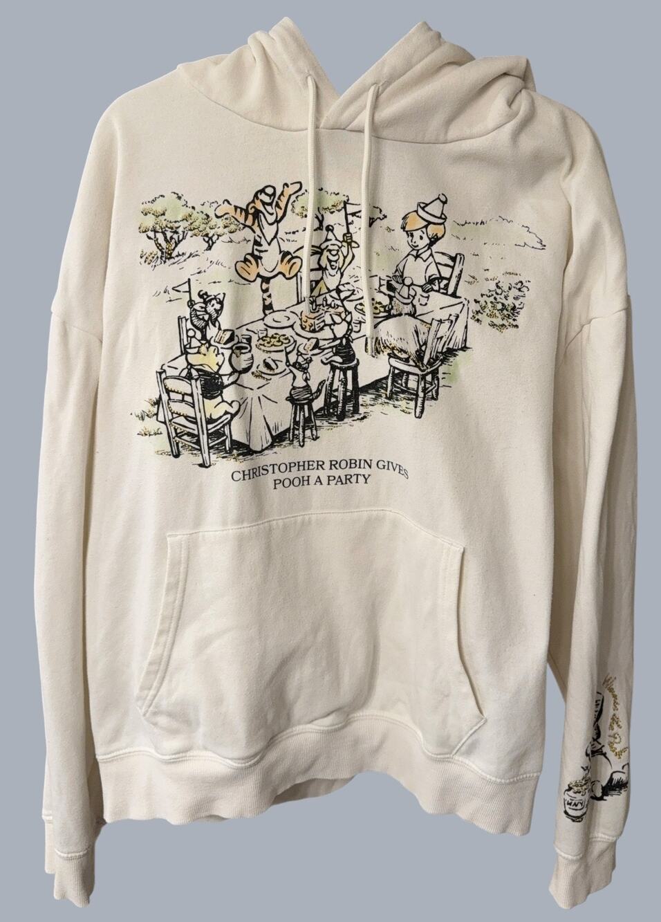 Disney Winnie the Pooh Party Hoodie XXL Cream Gold Embroidered Sleeve